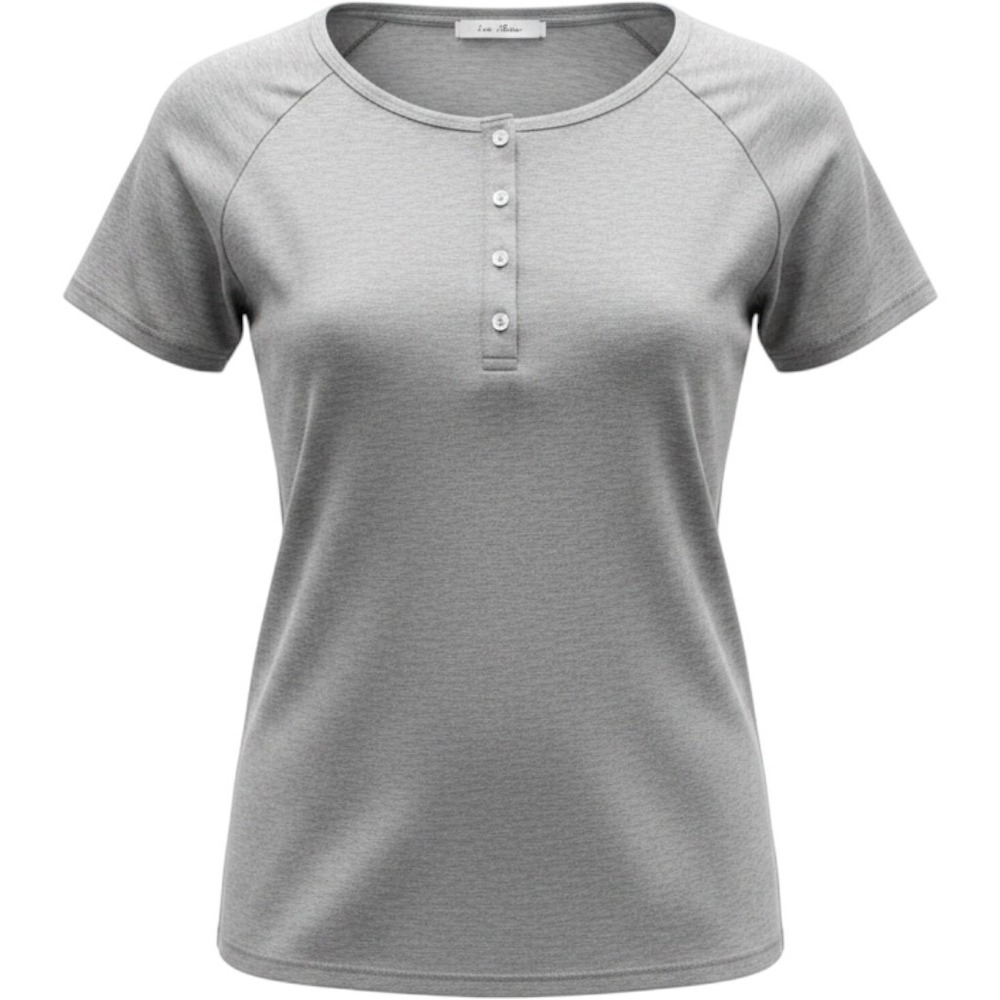Leo Rosi Womens Heather Gray Henley Short Sleeve Raglan Top Size Large NWT